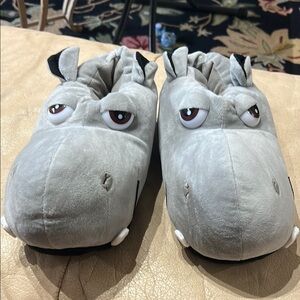 Gray Hippo Plush Slippers